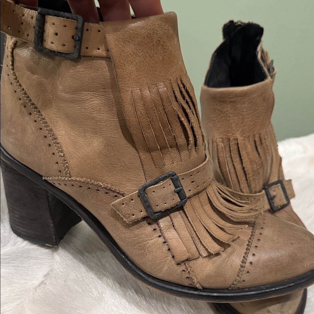 Jeffrey Campbell Tan Fringed Ankle Boots